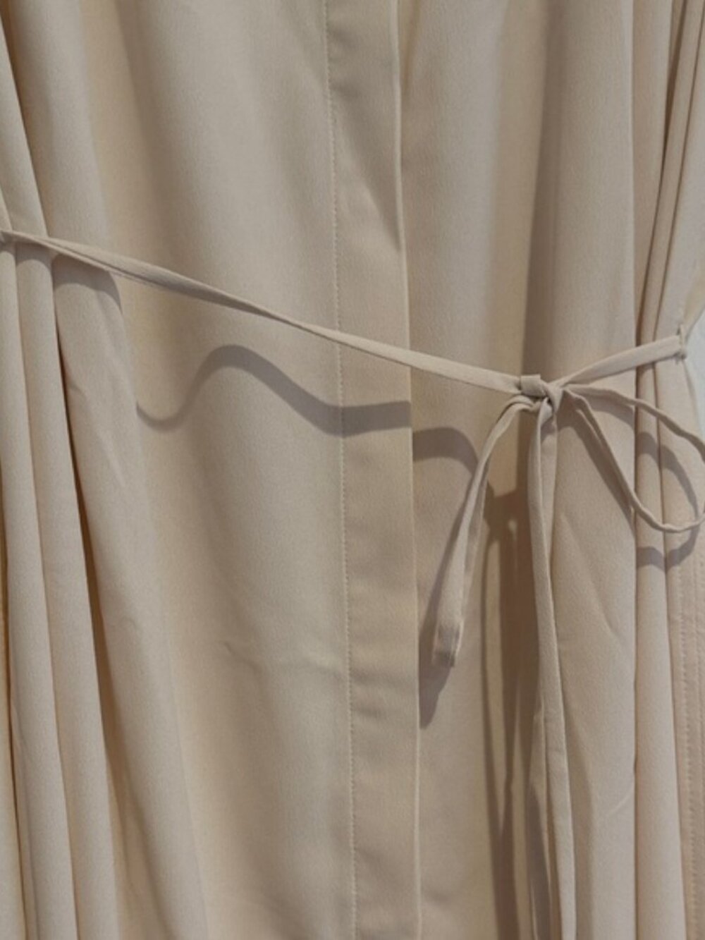 NWT H&M Cream Midi Dress XL Belted Cap Sleeve Flowy Boho Neutral Dress - Picture 11 of 11